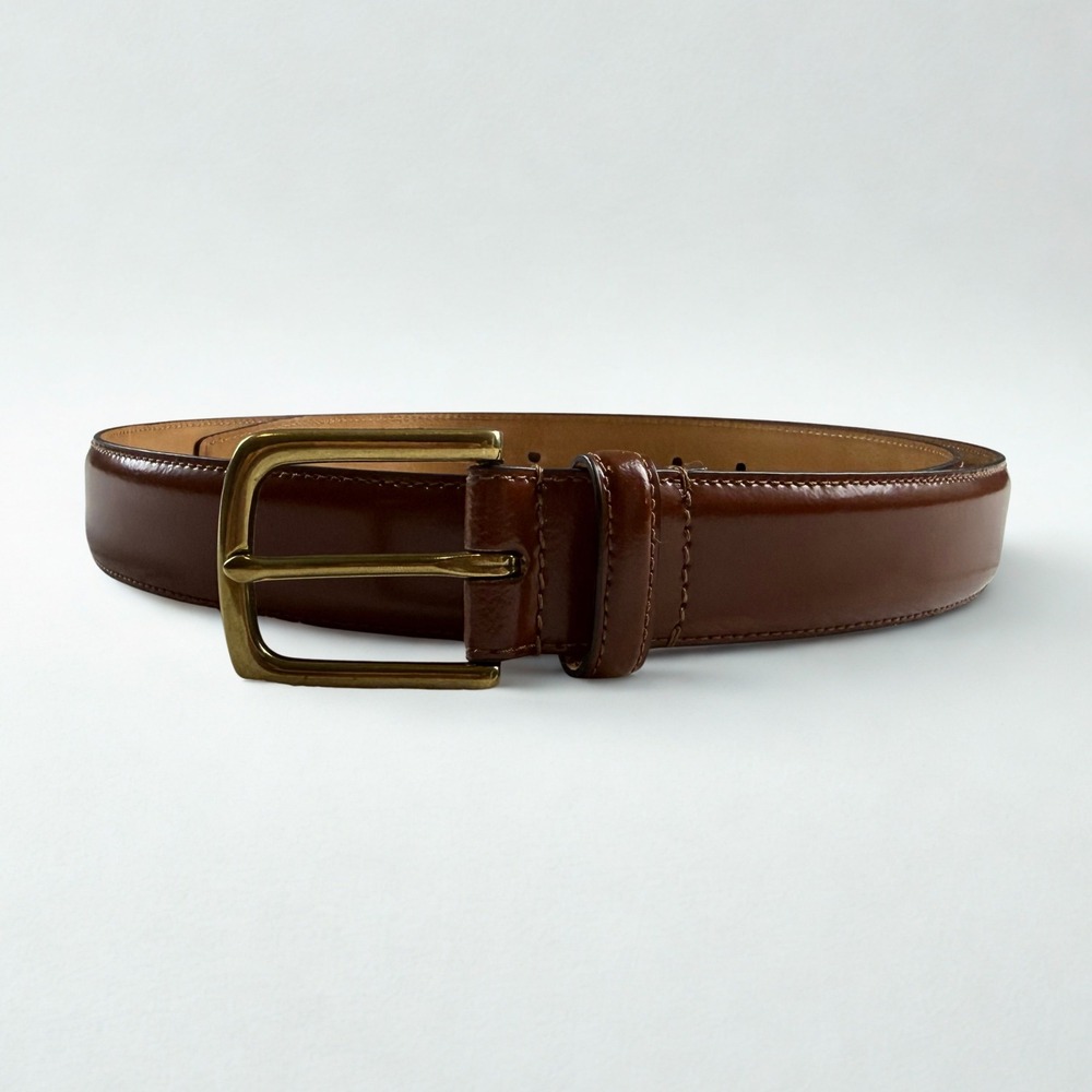 Cole Haan Leather Belt Mens 40 Brown Gold Buckle Preppy Business Dressy Polished